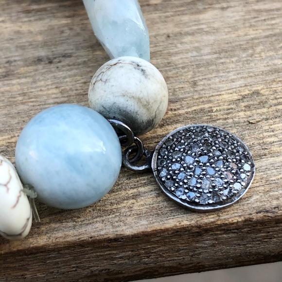 PAVE DIAMOND Sterling Aquamarine Stretch Bracelet - Picture 4 of 5